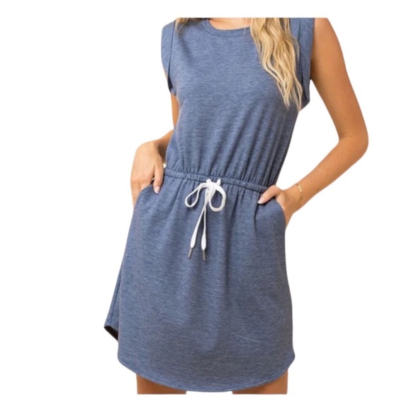 GILLI Drawstring Sleeveless Jersey Dress in Denim Blue Size Medium BNWT - Picture 6 of 6